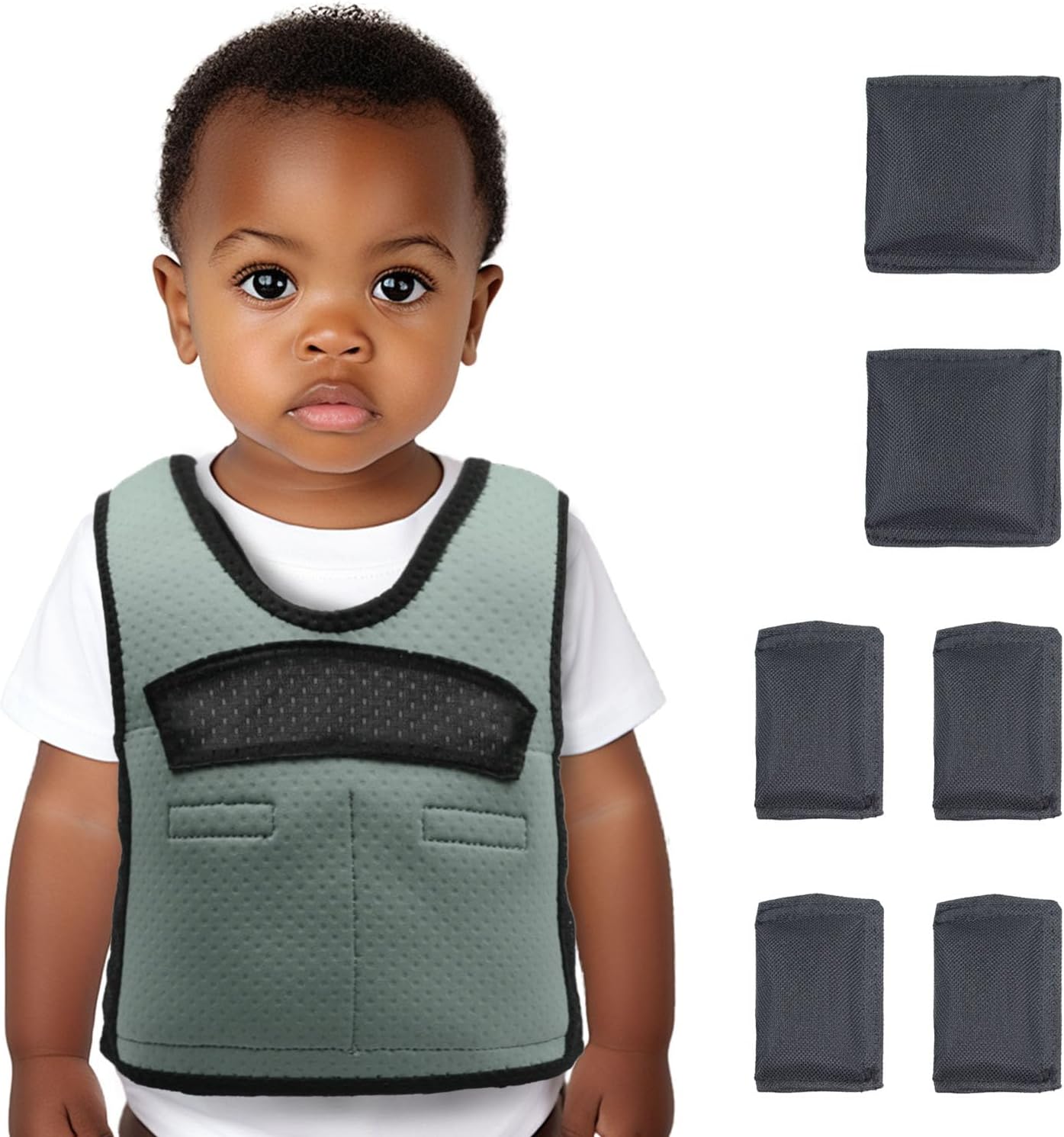 Compression Vest for Kids-Grey, Weighted Vest for Kids Including 6 Removable Weights, (X-Small, Ages 1 to 3)