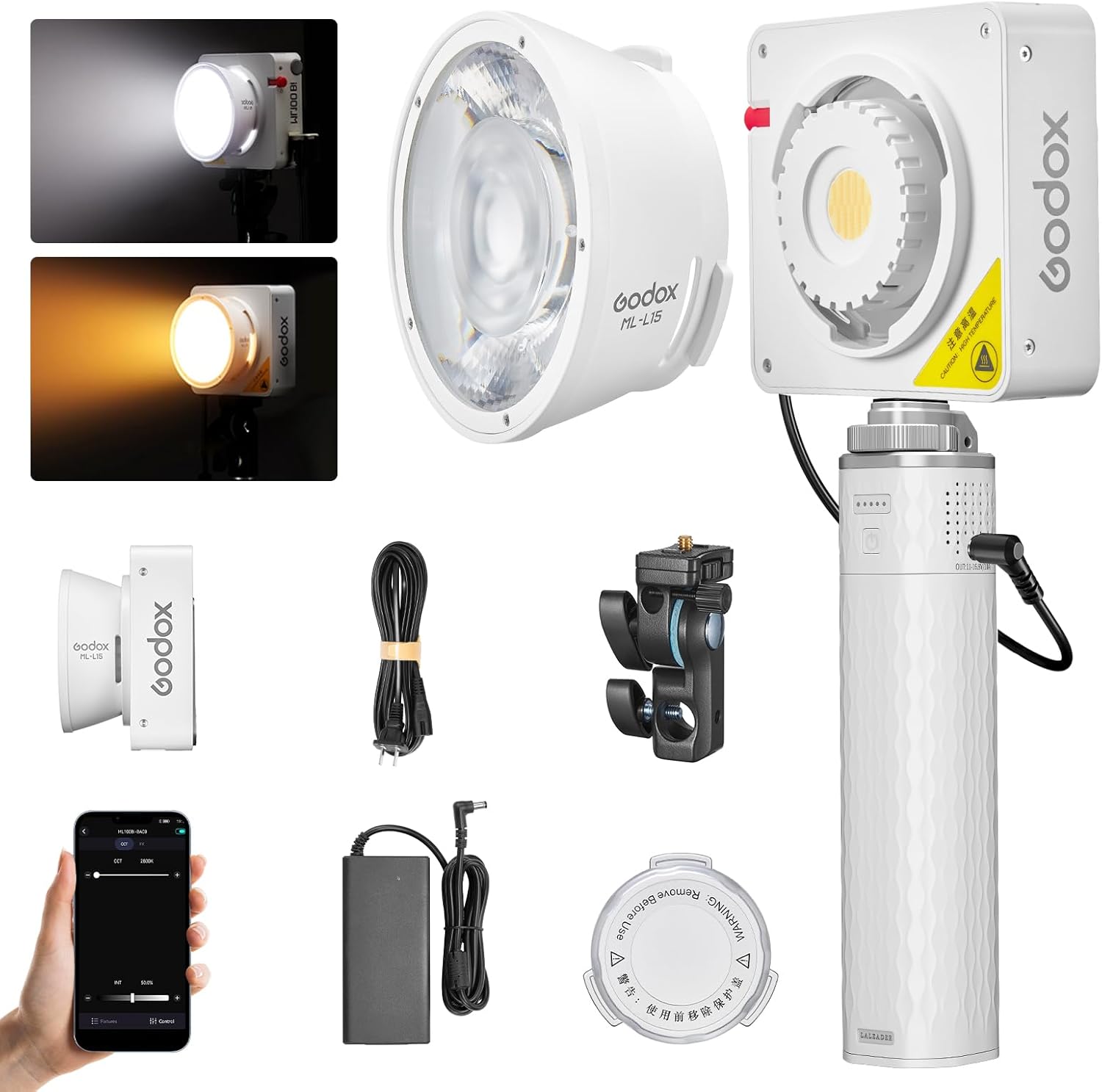 Godox ML100Bi 120W LED Video Light with Battery Grip, 2800K-6500K Bi-Color Continuous Output LED Video Light for Filming, Live Streaming and Video and Studio Photography