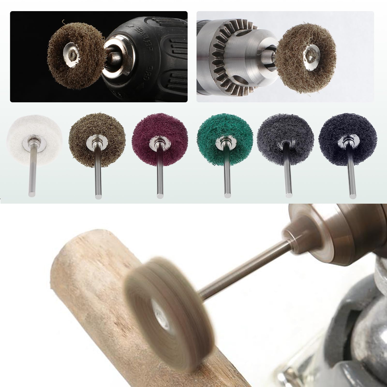 Gueenky 60 Pièces Roues de Polissage Abrasif 25 mm, Grain 80 150 240 320 600 1000 Roue Abrasive pour Dremel Outils Rotatifs, Tampon à Récurer Roue de Polissage pour Polir, Dépoussiérer, ébavurer