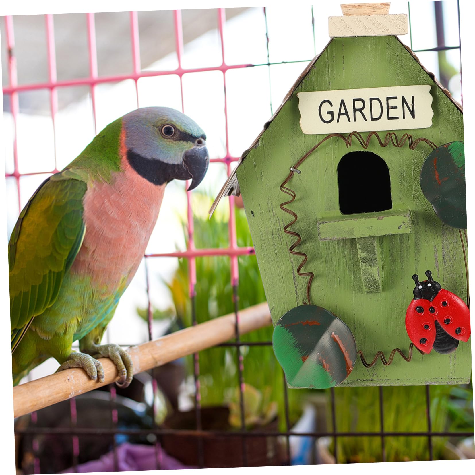 Casa Rústico de Refugio Colgante para Verde, Madera Pájaros