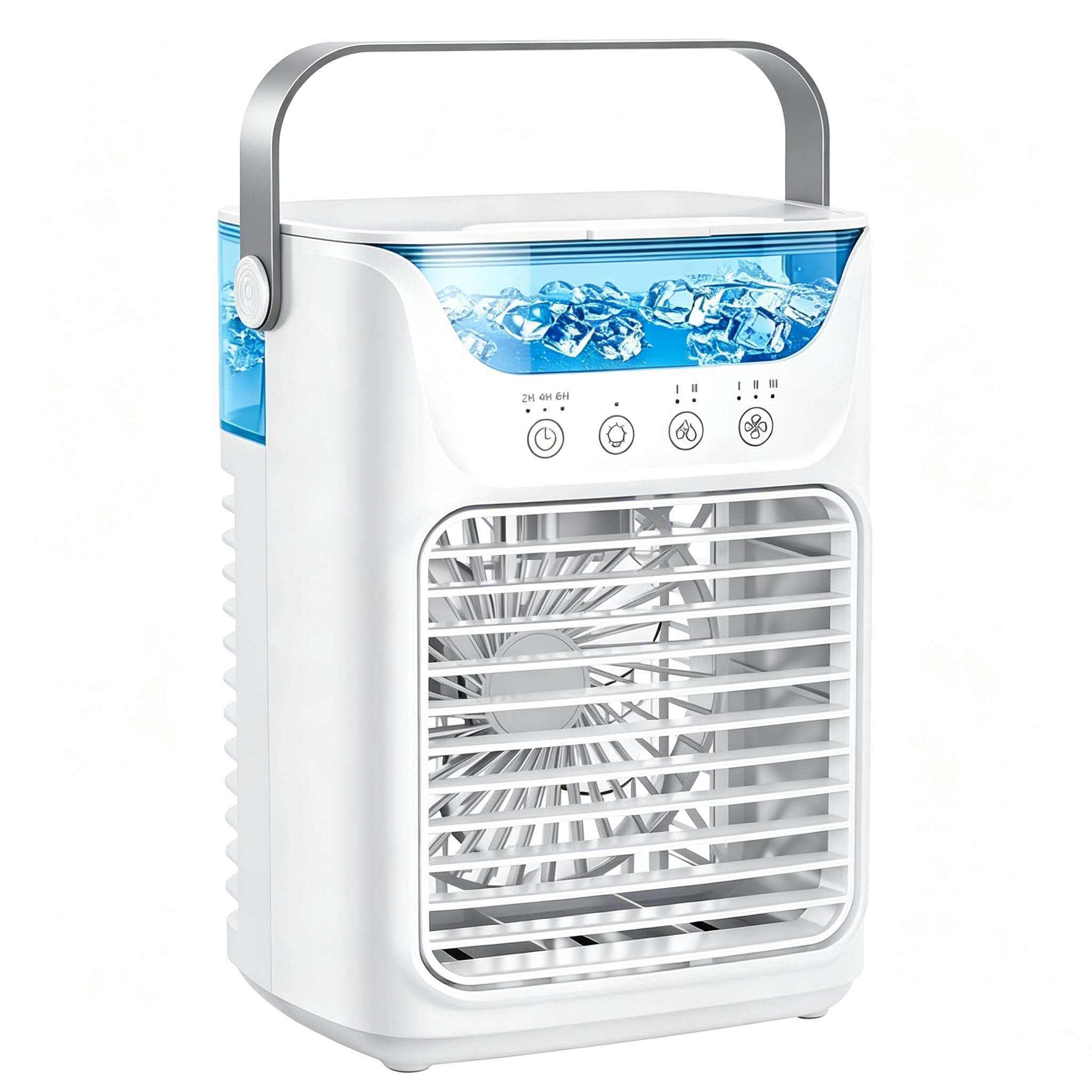 Aire Acondicionado Portatil Silencioso, Mini Enfriador de Aire 4 en 1 | Enfriamiento Rápido,10W,Depósito 700ml,Control Táctil,Oscilación,3 Velocidades,Luz LED con 7 Colores y Temporizador 6h