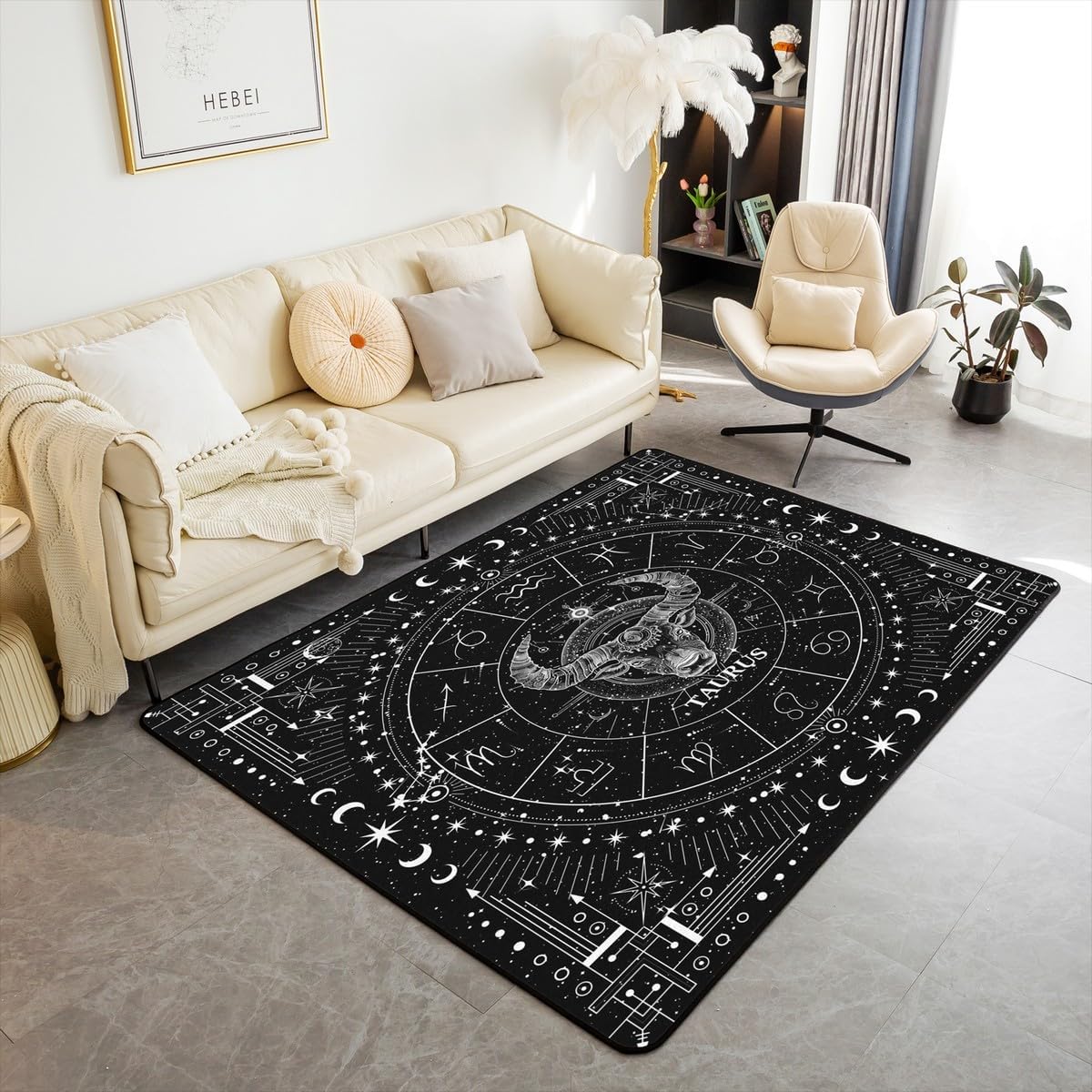Feelyou Zodiac Decorative Carpet Area Rug 5x7 Twelve Constellations Living Room Rugs for Kids Decor Taurus Accent Rug Astrology Decorative Rug Horoscope Doormats Floor Mat