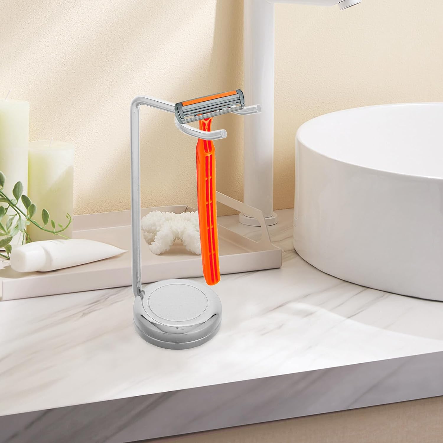 PATKAW Metal Razor and Shaving Brush Stand with Non-slip Base, Quick-drying Alloy Shave Brush Holder Rack for Men’s Bathroom Storage and Safety