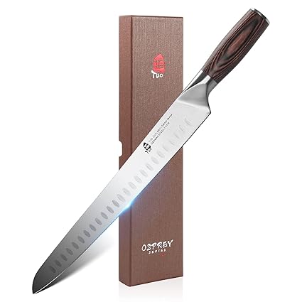 TUO 12 inch Slicing Knife Carving Knife - Kitchen Long Slicer for Meat and Vegetable - German HC Stainless Steel - Ergonomic Pakkawood Handle - Osprey Series with Gift Box
