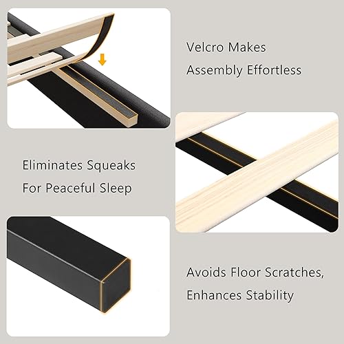 Miniatura 6 de iPormis - Base de cama tamaño Queen, plataforma tapizada con cabecero de lino vertical, patas de cama anchas y soporte de listones de madera