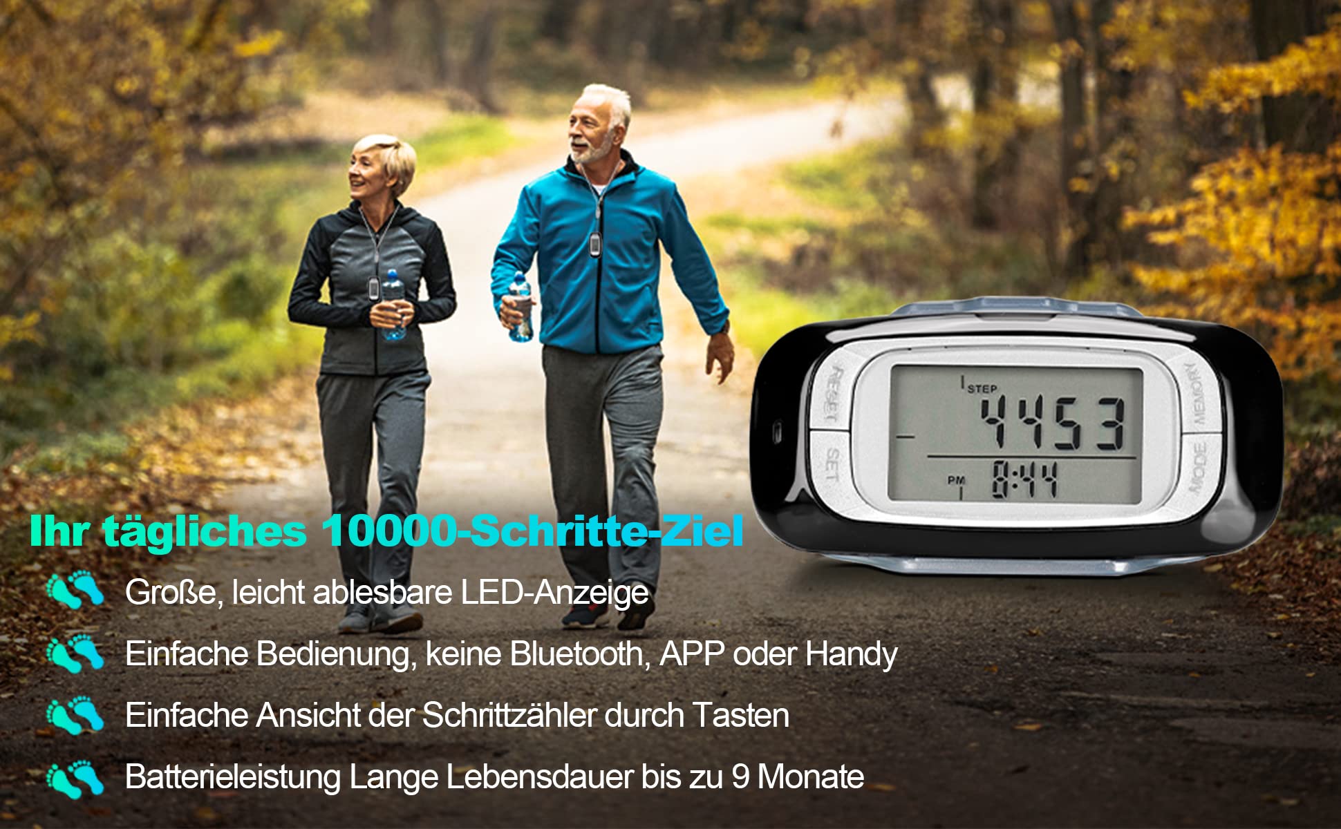 LEBEXY Contapassi clip semplice contapassi fitness tracker operazione vincitore del test passo/distanza/calorie/contatore contatore, senza Bluetooth/app/cellulare, contapassi 3D con grande display