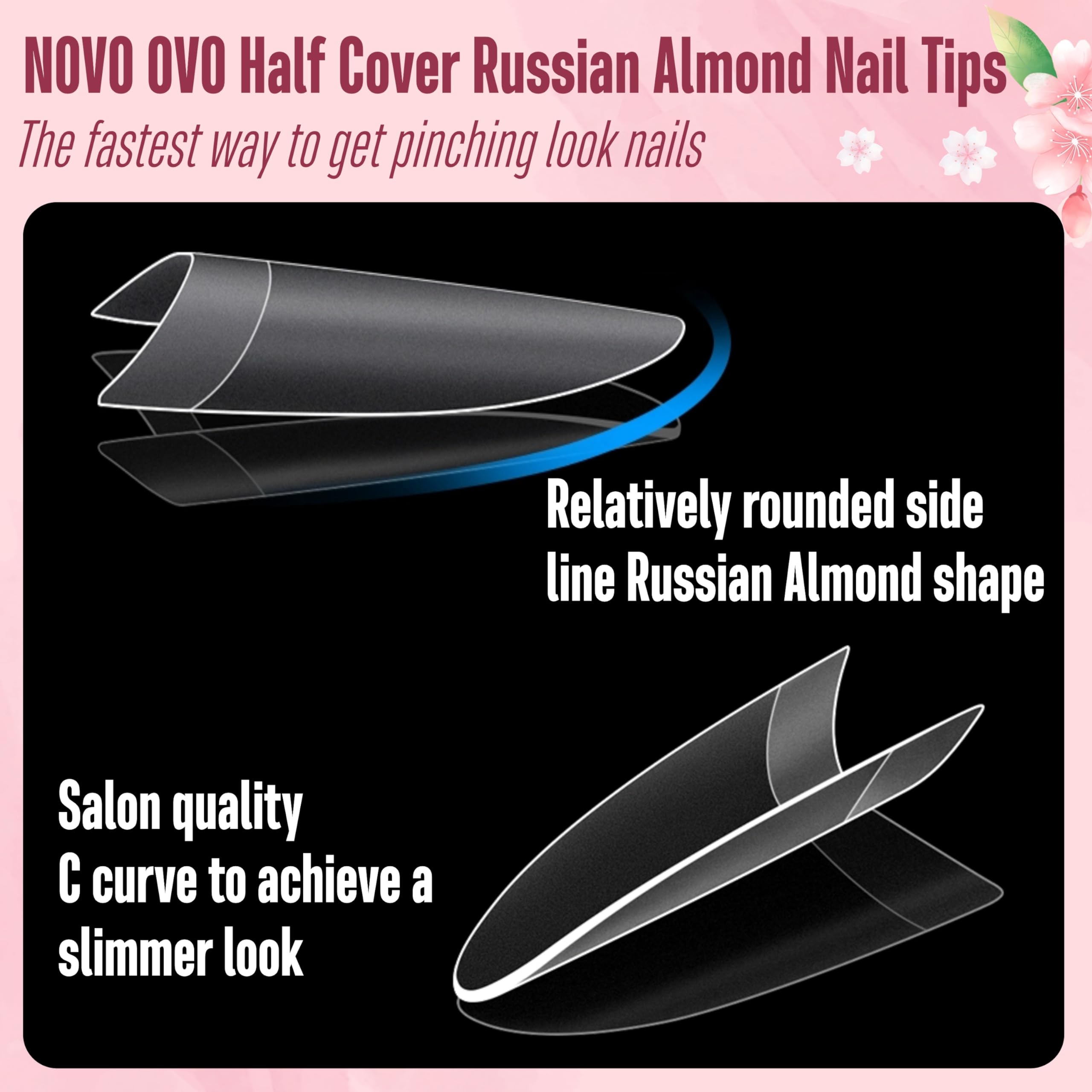 NOVO OVO Nail Tips Russian Almond Oval, Soft Gel x Acrylic Nail Kit for Russia 3D Sculptured Edge Fake Nails Manicure - Image 3