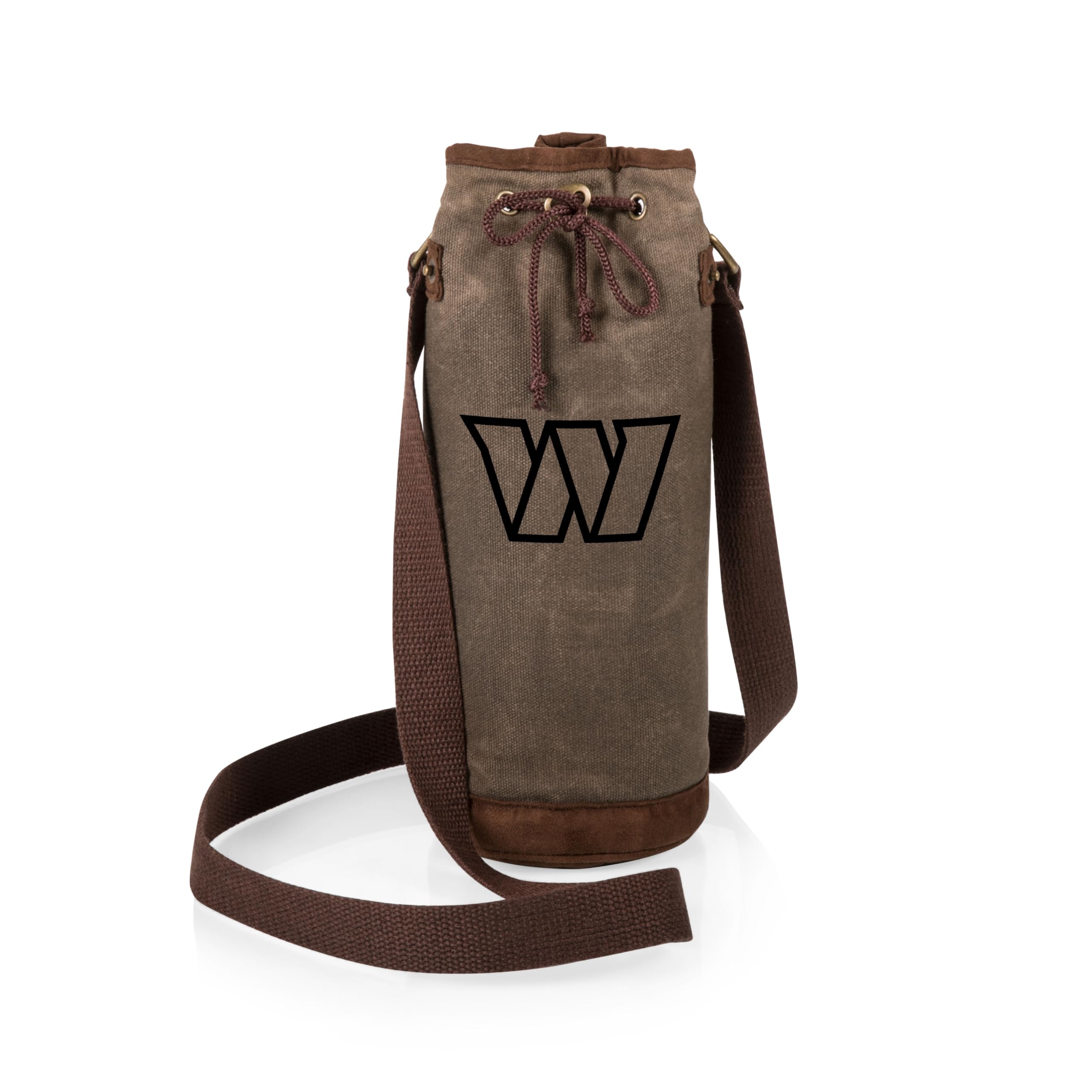 PICNIC TIME NFL Distressed Waxed Canvas Wine Tote, Single Bottle Insulated Bag, Bottle Carrier, Wine Gift Bag, Khaki Green