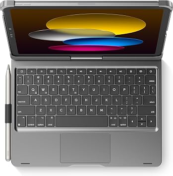 edaiser Swivel Keyboard Case for iPad 11th A16 & 10th Generation, Gray | 360 Degree Rotatable Protective Cover | Pencil Holder | Multi-Touch Trackpad | RGB Backlit | Flexible Adjustable View Angle
