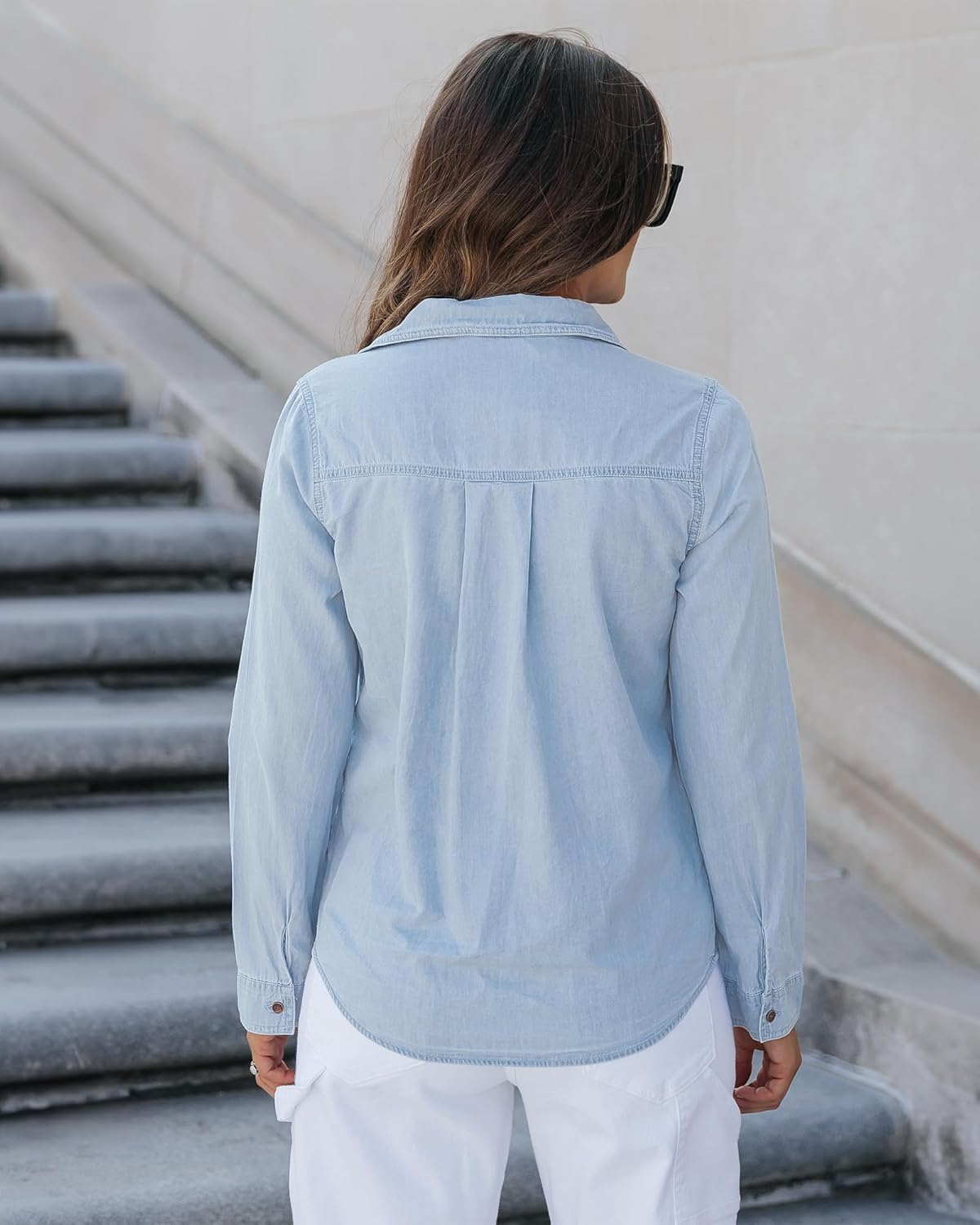 luvamia Denim Shirt Women Chambray Jean Western Shirts Long Sleeve Button Down Tops - Image 2