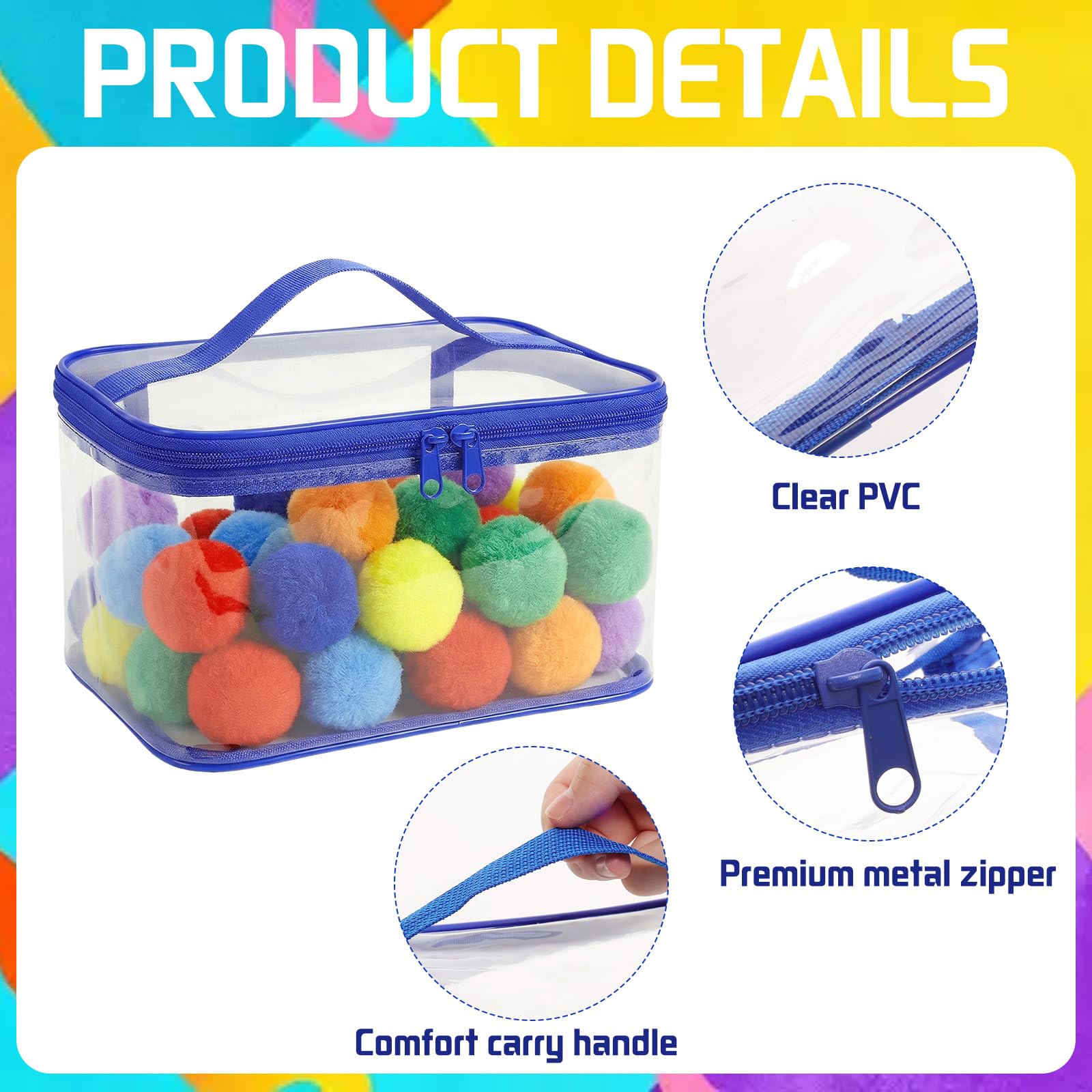 3 bolsas organizadoras de almacenamiento de juguetes transparentes de PVC con asa de doble cremallera, fáciles de limpiar para bloques de construcción, juguetes pequeños, rojo, amarillo y azul