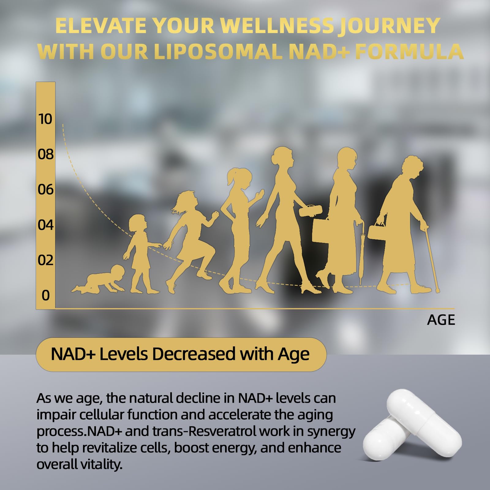 NAD Supplement 1600mg, NAD+ with Resveratrol & Nicotinamide Riboside, Anti-Aging Support, Cellular Energy & Mental Clarity Support, Vegan Non-GMO, 120 Capsules