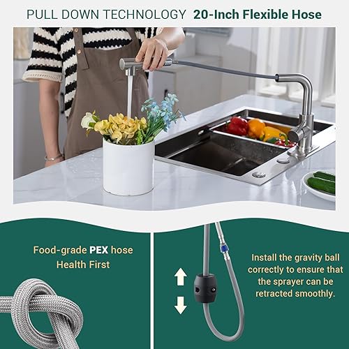 Miniatura 4 de APPASO Grifo de fregadero de barra de 8 pulgadas, grifo de cocina de níquel cepillado con rociador extraíble de acero inoxidable, moderno grifo de