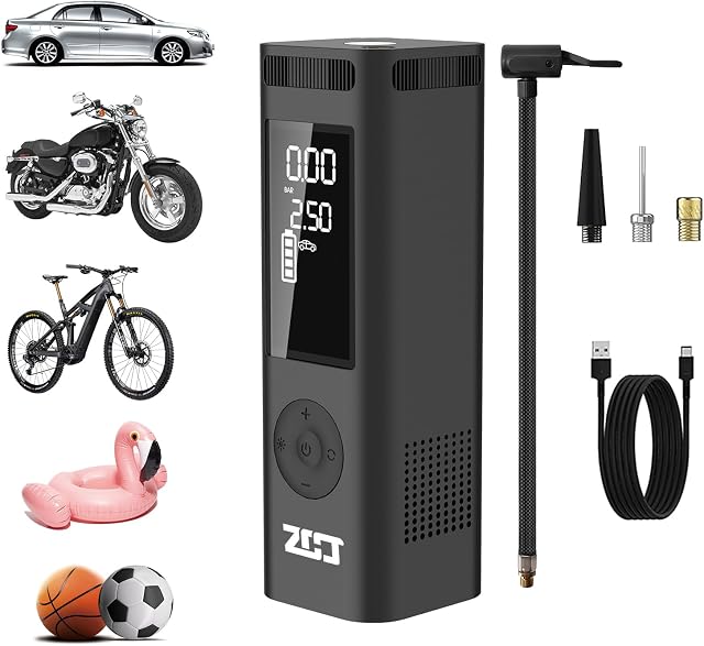 Tire Inflator Portable Air Compressor - 150 PSI Air Pump for Car Tires, Bike Pump, 6000mAh Battery, LCD Display, Portable Tire Inflator for Car, Motorcycle, Bicycle, and Ball