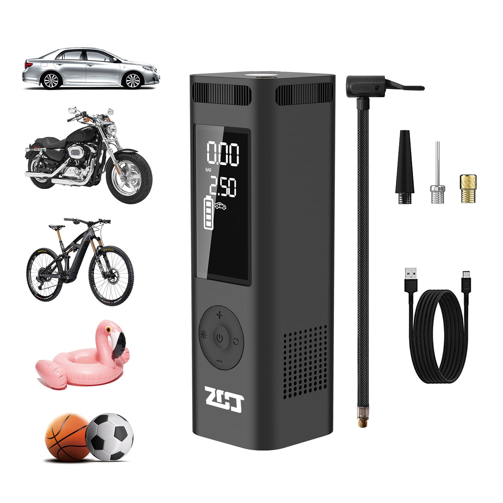 Tire Inflator Portable Air Compressor for Car Tire,150PI Electric Bike Pump, Wireless Cordless Air Pump Used for Ball/Bicycle/Motorcycle/Basketball/Sports Balls Automatic,Rechargeable,Battery Powered