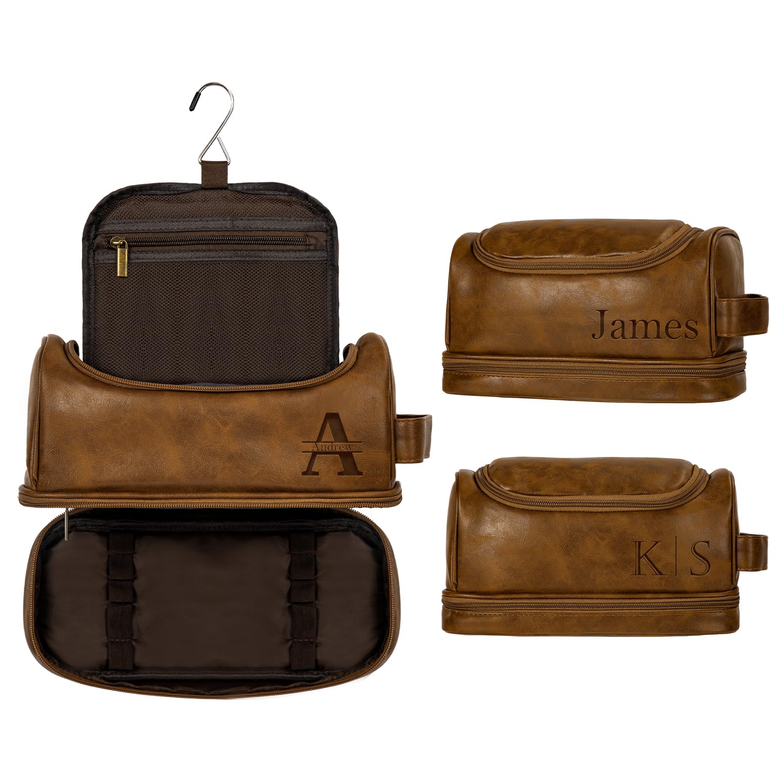 Relosy Personalized Travel Toiletry Bag for Men, Large Water-resistant Shaving Bag, PU Leather Dopp Kit, Multi-functional and Stylish, Customized Gift