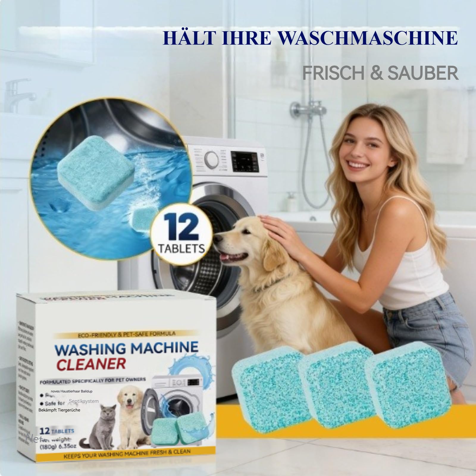 Yonani Waschmaschinenreiniger Pro, 12 Stück, Ideal für Haustierhaushalte (2)