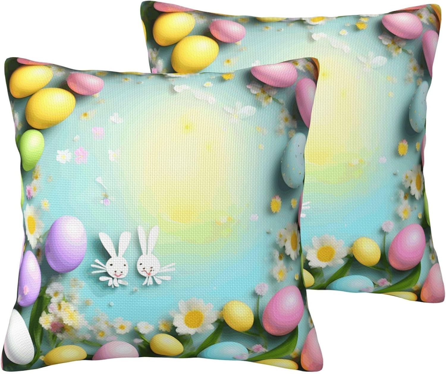 Spring Happy Easter Holiday Imitation Linen Pillowcase -2 Sets, Fashionable Home Decoration, Used for Sofas, Gardens, beds