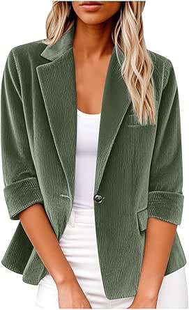 Damen Blazer Mit 3/4 Ärmel - Elegante Business Jacke Mit Schulterpolster