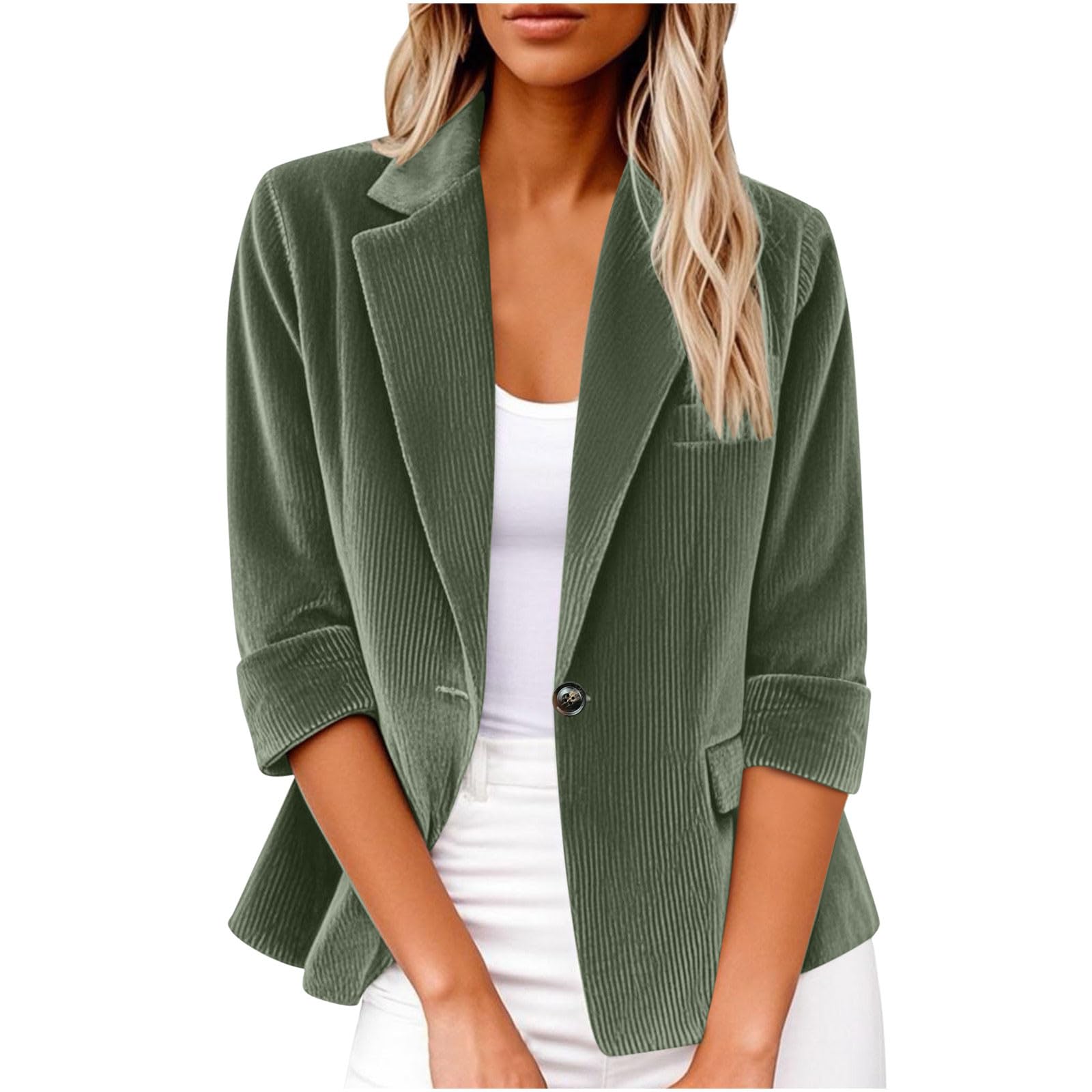 Corduroy Blazers for Women Business Casual Outfits - Notch Lapel Single Breasted Casual Work Office Suit Jackets
