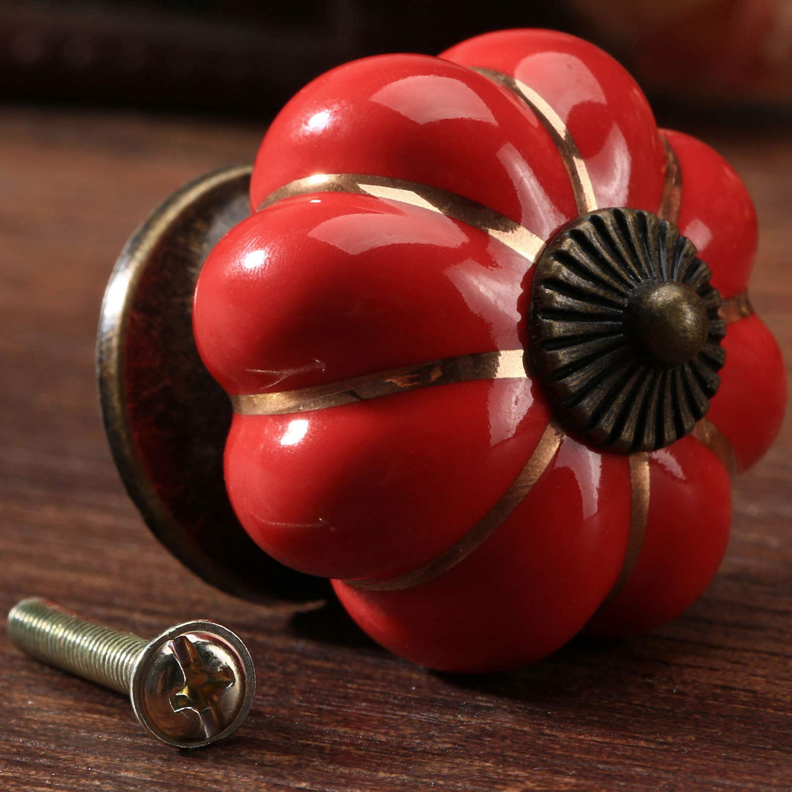 Mgoodoo Set of 2 Ceramic Pumpkin Design Drawer Knobs, Red, 2pcs - Image 4