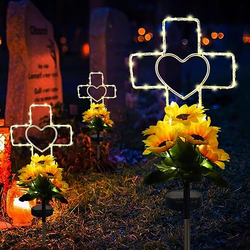 Miniatura 2 de Lmtocs Decoraciones de cementerio de cruz solar para tumba, regalo conmemorativo de condolencias por la pérdida de un ser querido, mamá, papá,