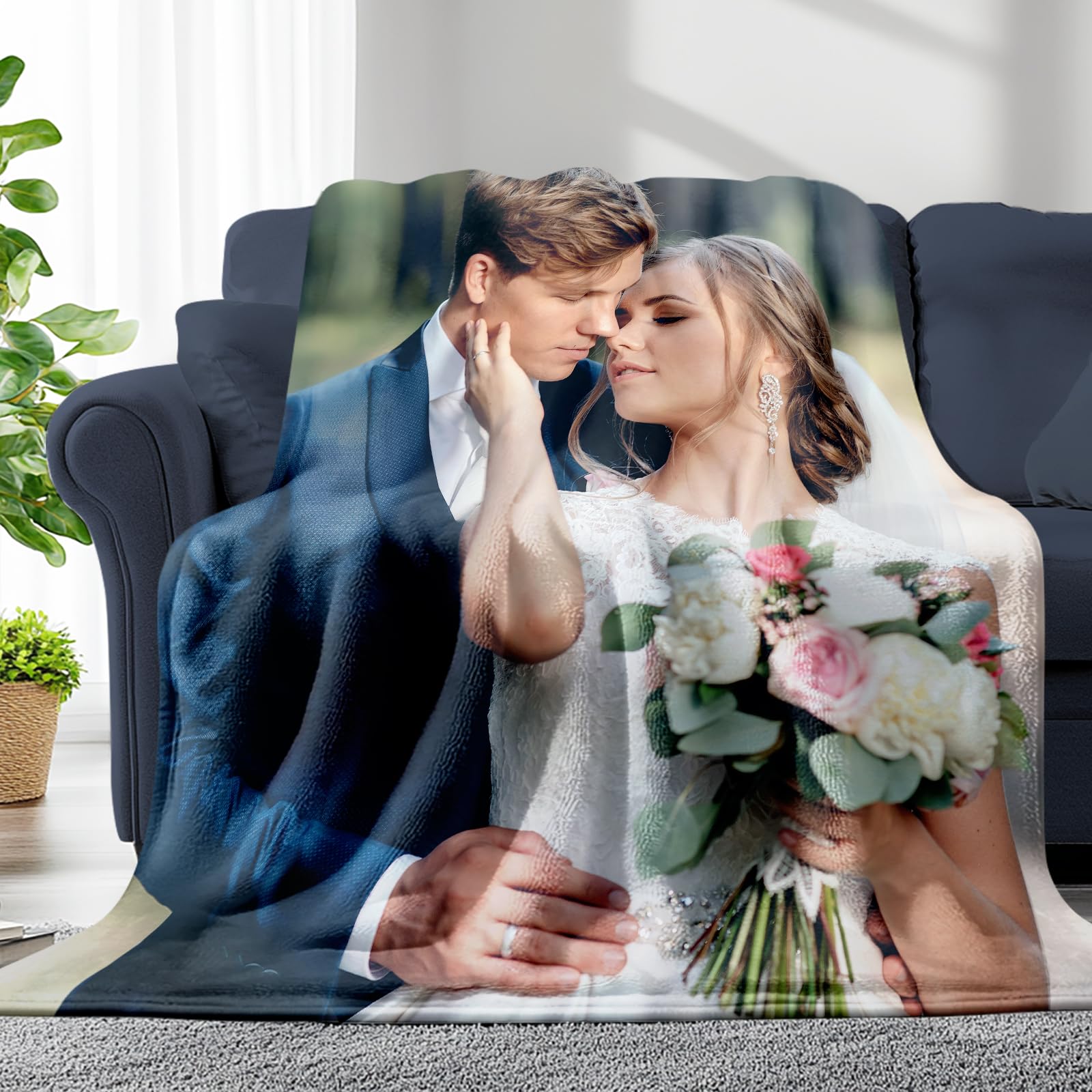 Lifemaison Personalised Blanket Kids Adults,Customised Flannel Blanket with 1 Photo,Custom Photo Blankets,Customise Anniversary,Wedding,Birthday Gifts for Women,Men,Baby,Friends,Pet,Family,50 * 60in — image 1