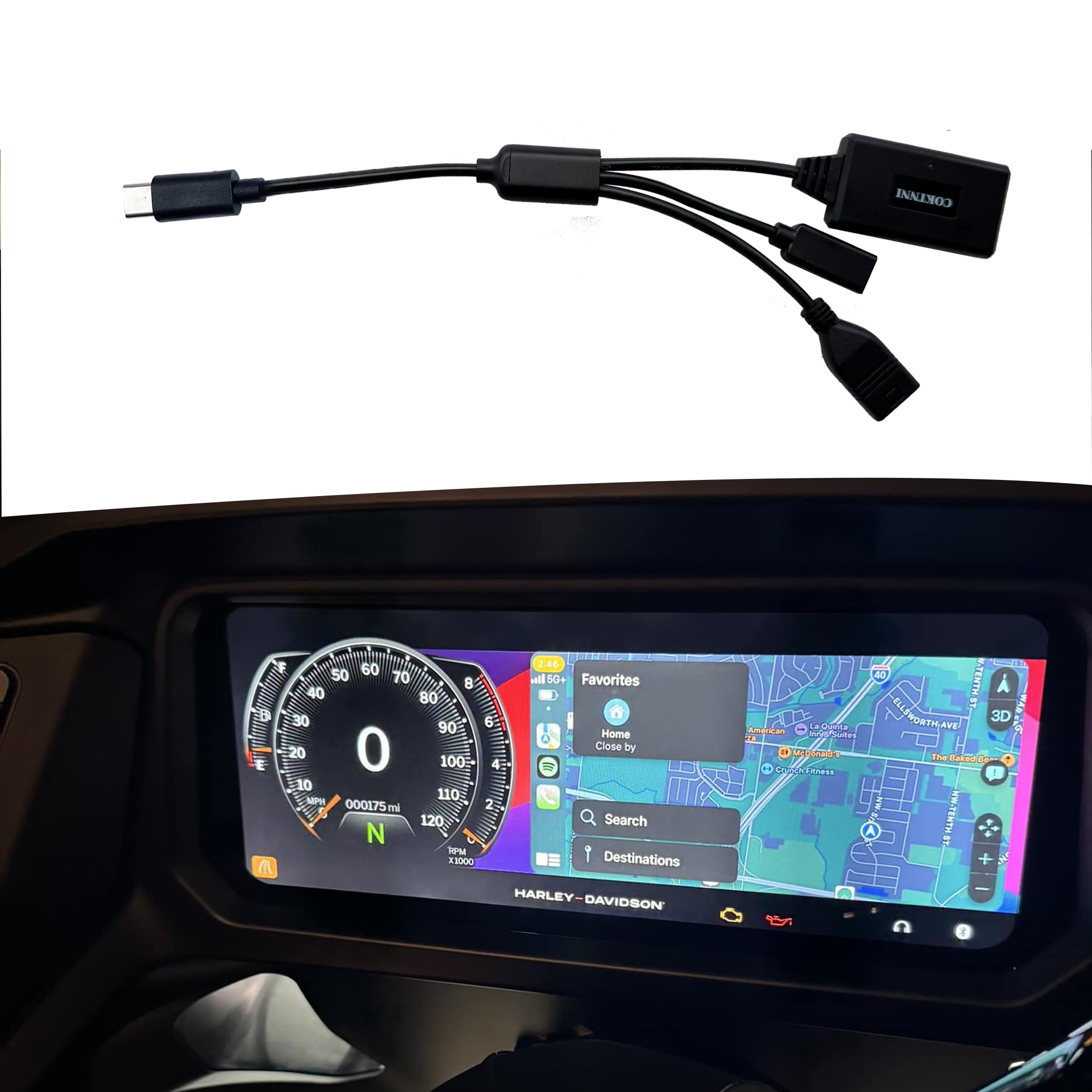 Adaptateur Carplay sans fil Road Glide 2024 pour Harley 2024-2025 Road Glide Street Glide 121 CVO/ST Accessoires Touring Plug n Play avec port de charge (USB femelle)