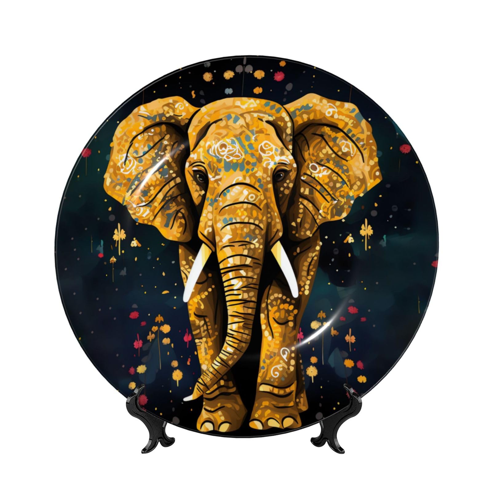 Assiette porcelaine éléphant avec support pour habiller un mur vide