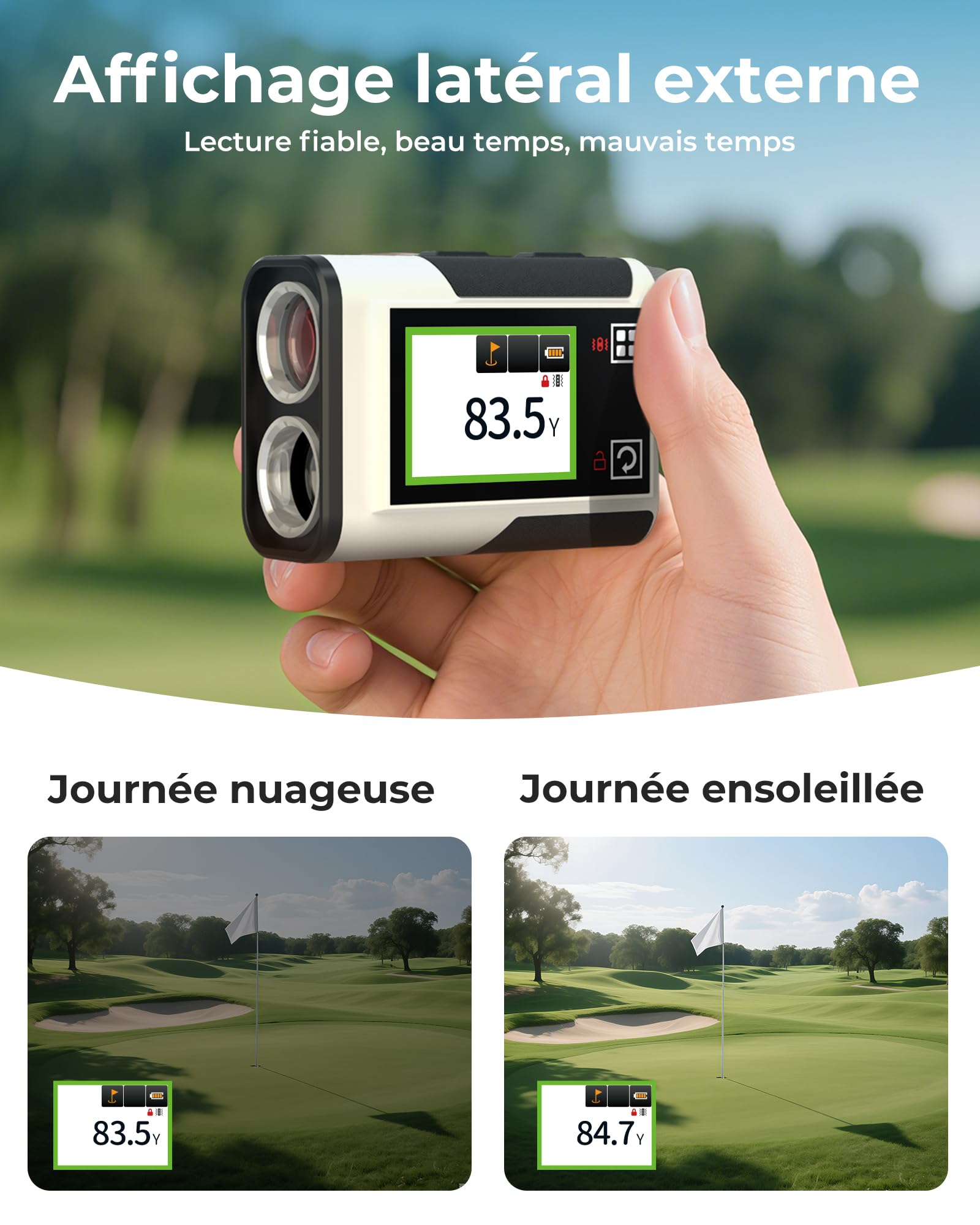 Télémètre de Golf CIGMAN 1312 Yards, précision ± 1 m, écran Tactile latéral avec Compensation de Pente, oculaire 25 mm, télémètre Laser Rechargeable de Type C pour Terrain de Golf