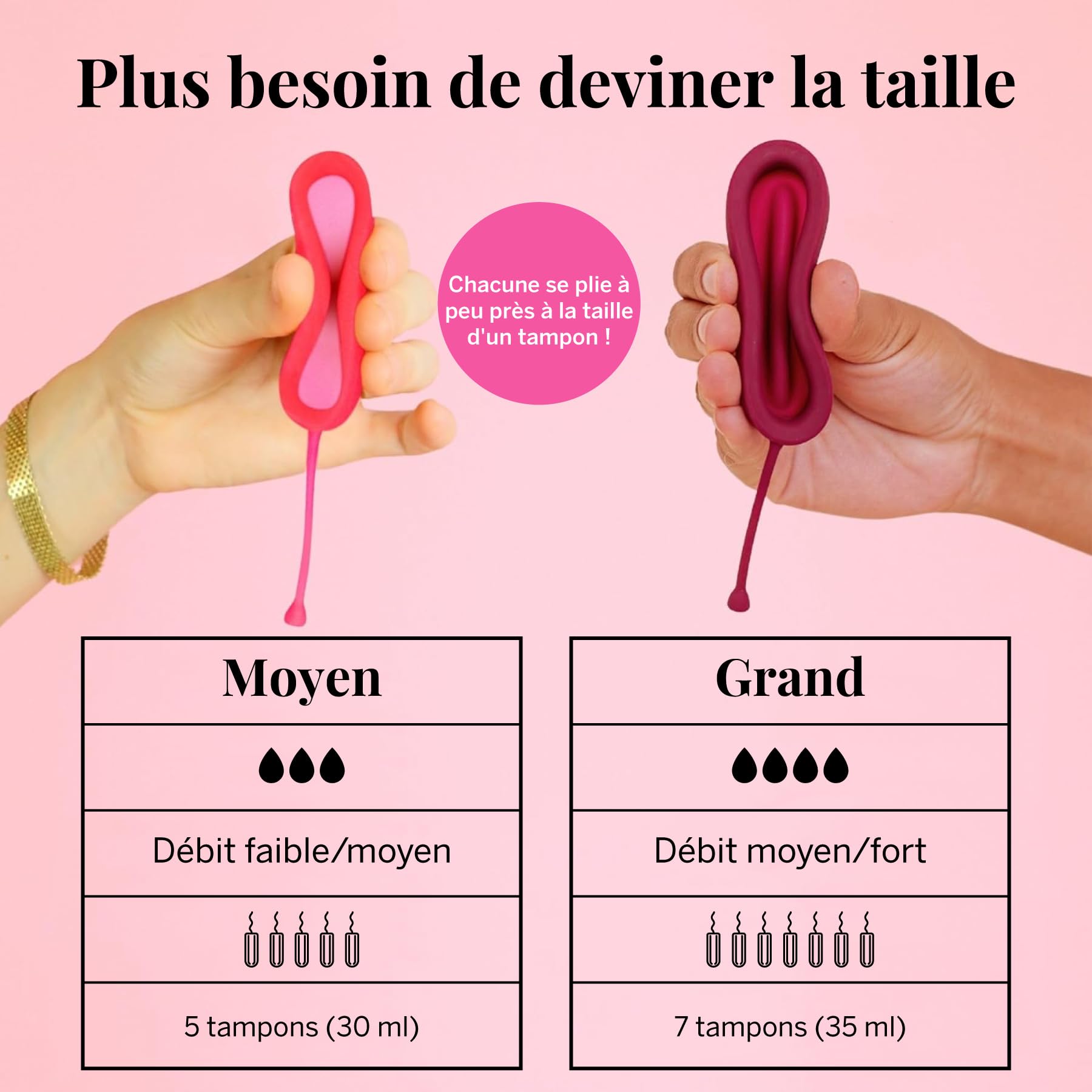 Lot de 2 disques menstruels avec applicateur – Sans métaux ni toxines – Silicone médical 100% – Disques réutilisables extra-souples – S’insèrent/se retirent comme un tampon – Équiv. à 5 et 7 tampons