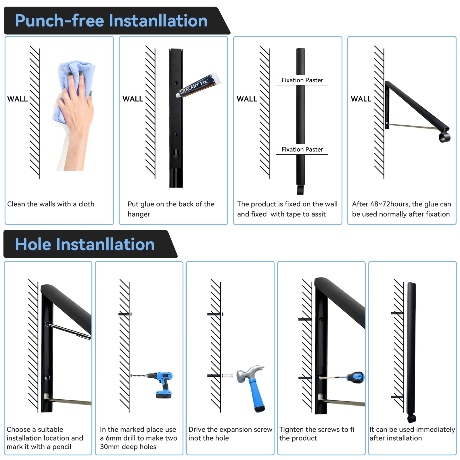 Kleiderhaken Klappbar kleiderwandhaken Wäschelüfter Wand für Waschküche, Organisation und Aufbewahrung, Aluminium, schwarz, 1 Stück