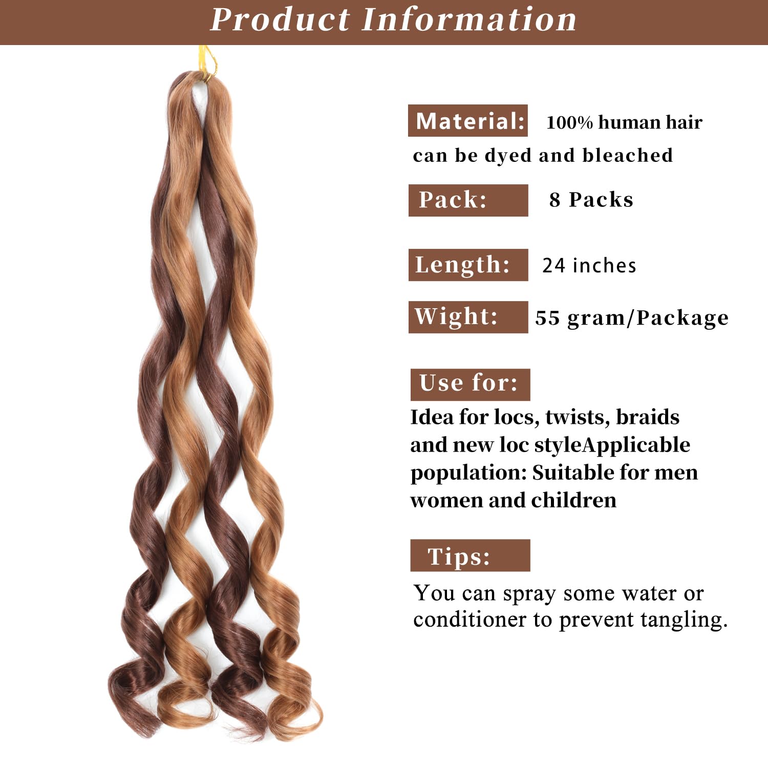 French Curl Braiding Hair 24 Inch 8 Packs Curly Braiding Hair Pre Stretched French Curls Braiding Extension Curl Crochet Braids Spiral Extensions (33P30# - Image 3