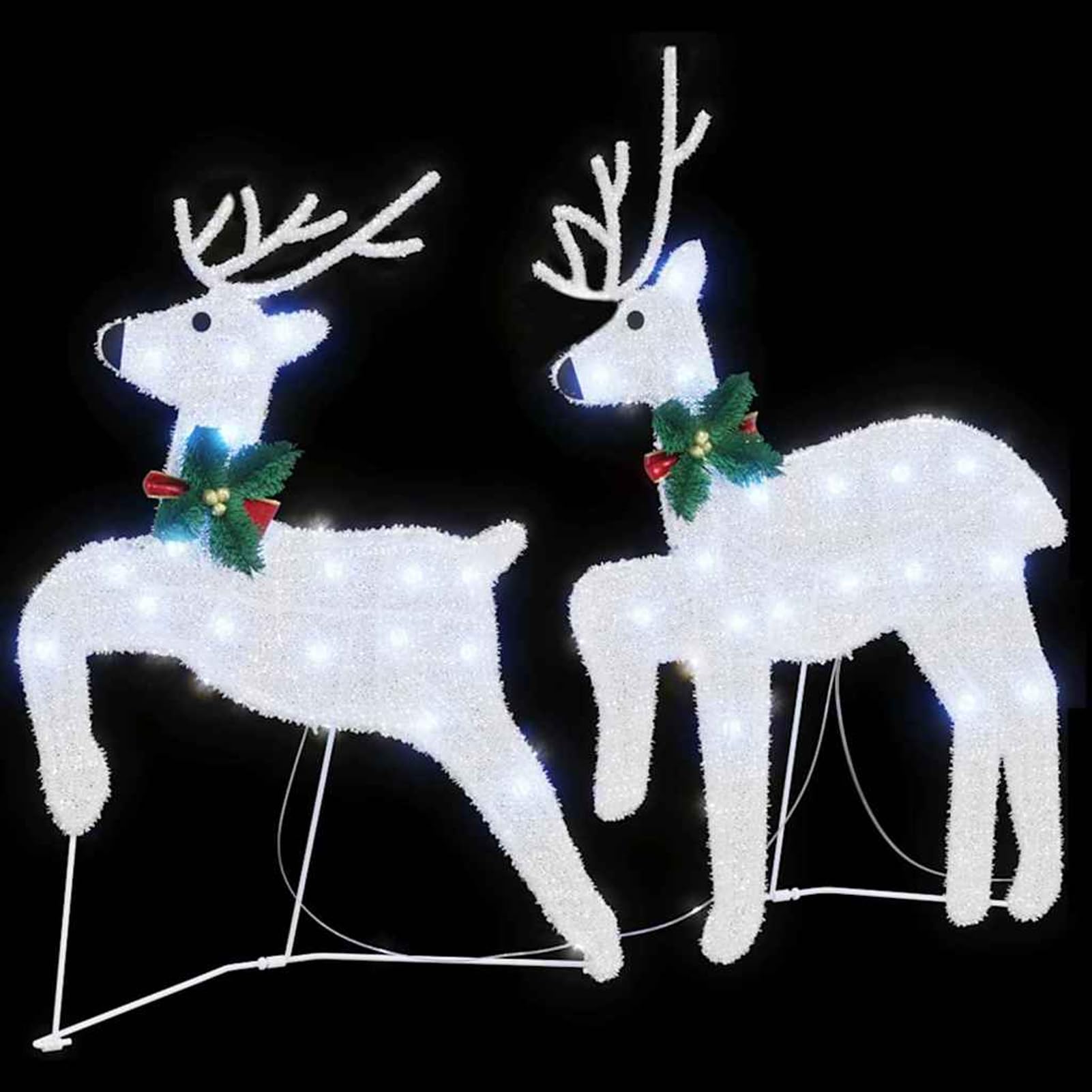 Gecheer LED Rentier Deko 2er Set, Kaltweiß Stoff Figur mit USB Betrieb, 65cm und 58cm hoch, for Weihnachtsdeko Wohnzimmer Garten Terrasse Innen Außenbereich