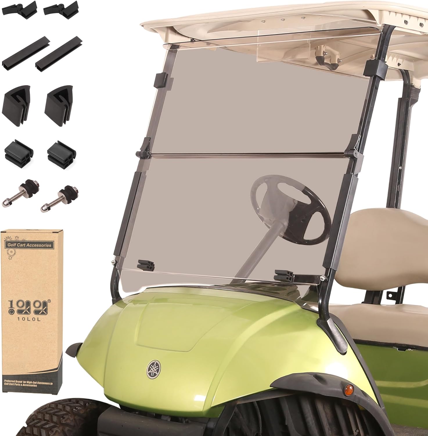 10L0L Golf Cart Folding Windshield for Yamaha G29/Drive 2007-2016 Gas & Electric, 4mm Clear Polycarbonate Windshield, Fold-Down Design with Heavy-Duty Hinges, UV & Impact Resistant, No-Drill Install