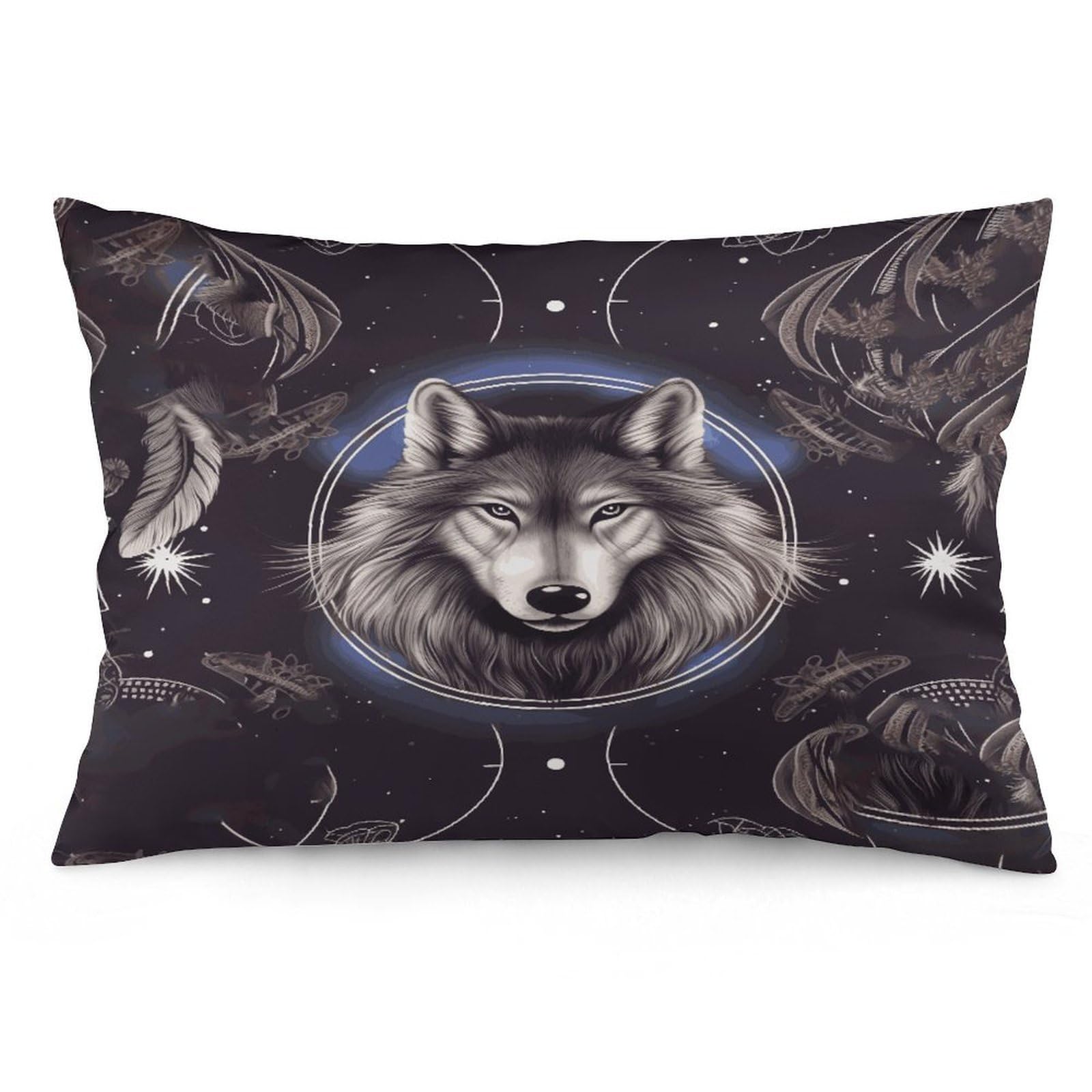 Wolves and Dream Catchers Throw Pillow Covers with Silent Zipper Polyester Pillow Protectors Removable Pillow Cases Soft Pillowcase Cozy Pillow Sham Cushion Cover for Sofa Car Bed 20"x30"