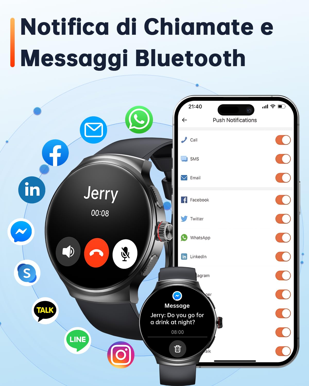 OUKITEL Smartwatch Uomo Donna, 1.43" AMOLED Orologio Intelligente Watches con Effettua Risposta Chiamate Bluetooth,100+ Sportive Fitness Bussola Contapassi Sonno Monitor IP68 Impermeabile,Android iOS