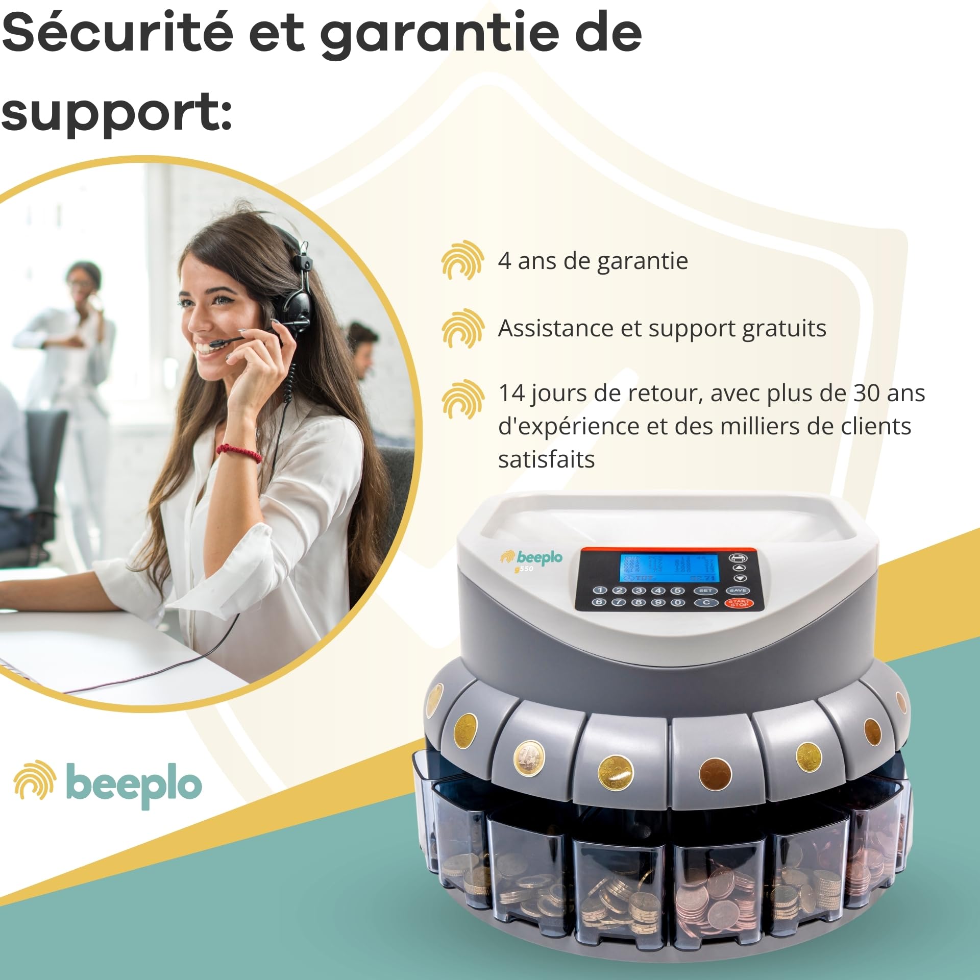 g-550 | Compteur de pièces en euros | Jusqu'à 800 pièces par cycle | Indique la valeur totale et par pièce | Précision Totale | Garantie 4 ans
