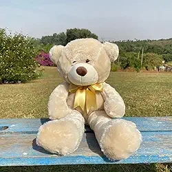 Urso Pelúcia Grande 60cm Hipoalergênico (Avelã com laço dourado)
