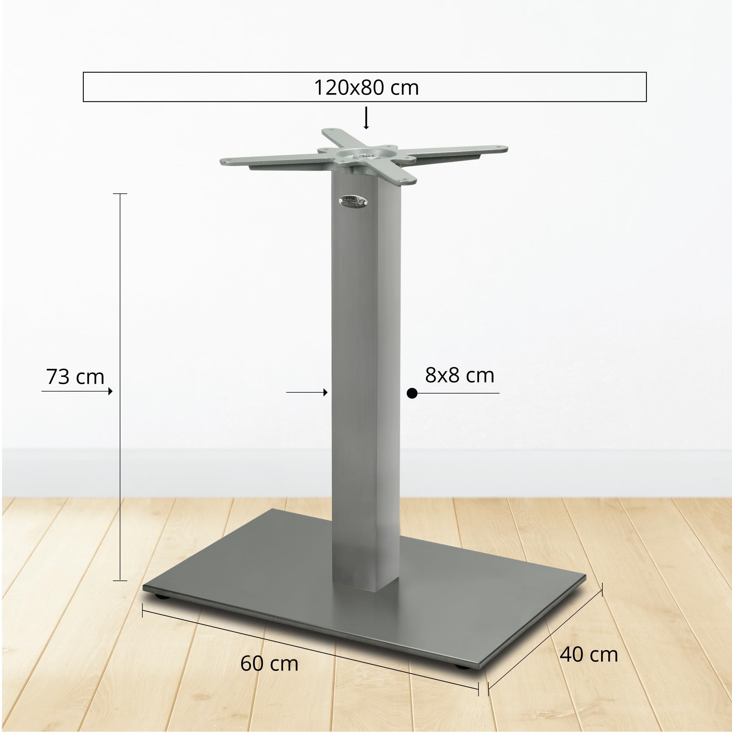 Base per Tavolo da Pranzo Premium in Acciaio Inossidabile - PD7090inox - Gambe per Tavoli (Altezza: 73 cm, Peso: 25 kg, Area di Appoggio: 60x40 cm) - Max. Dimensione della Tavola: 120x80 cm
