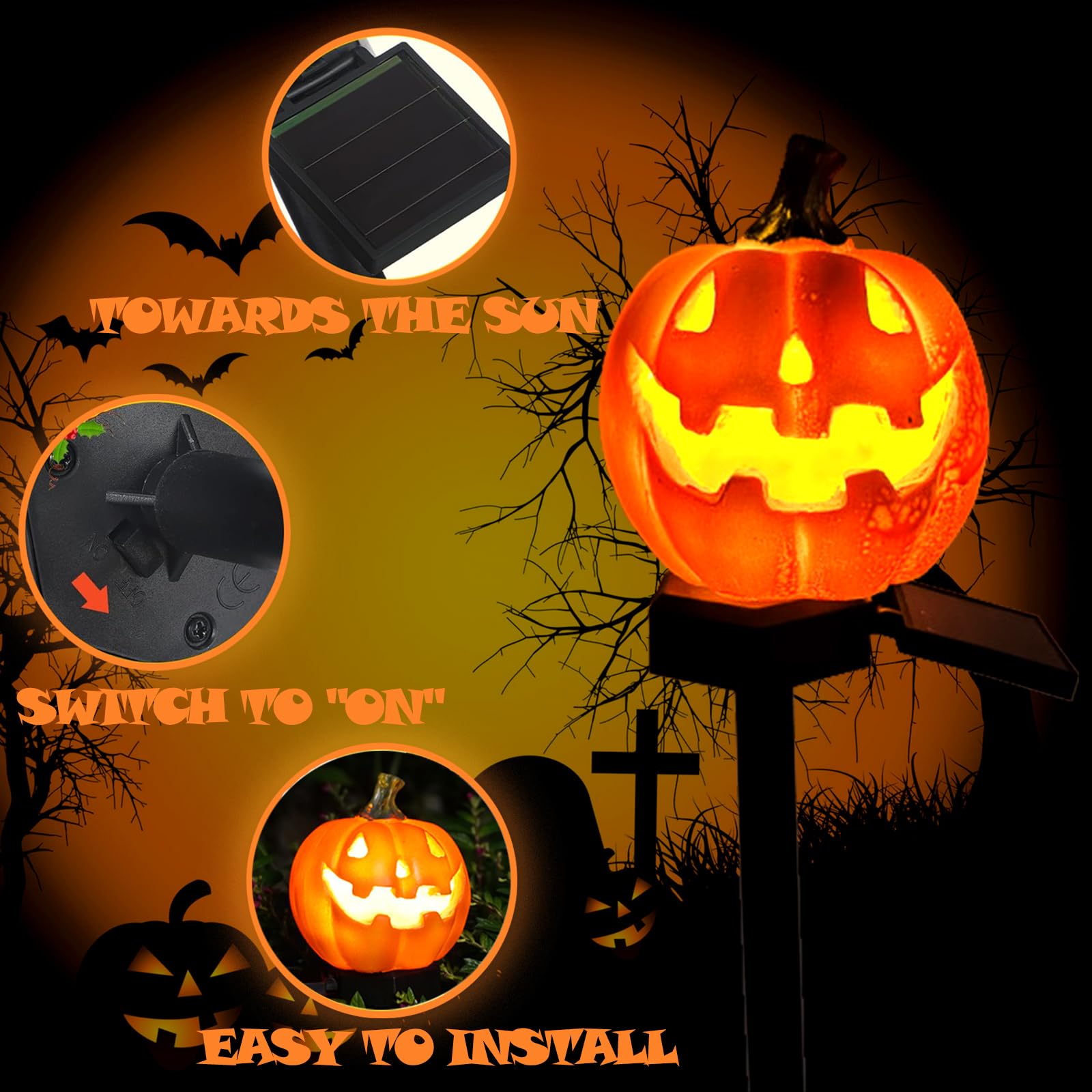 XIAOXUESHE 1PC Solar Pumpkin Lights - Waterproof LED Outdoor/ balcony/halloween decor