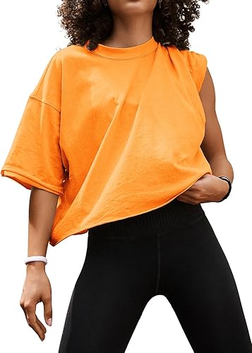 Camisetas cortas de manga corta para mujer, de algodón, básicas, casuales, atléticas, para yoga, correr, para verano