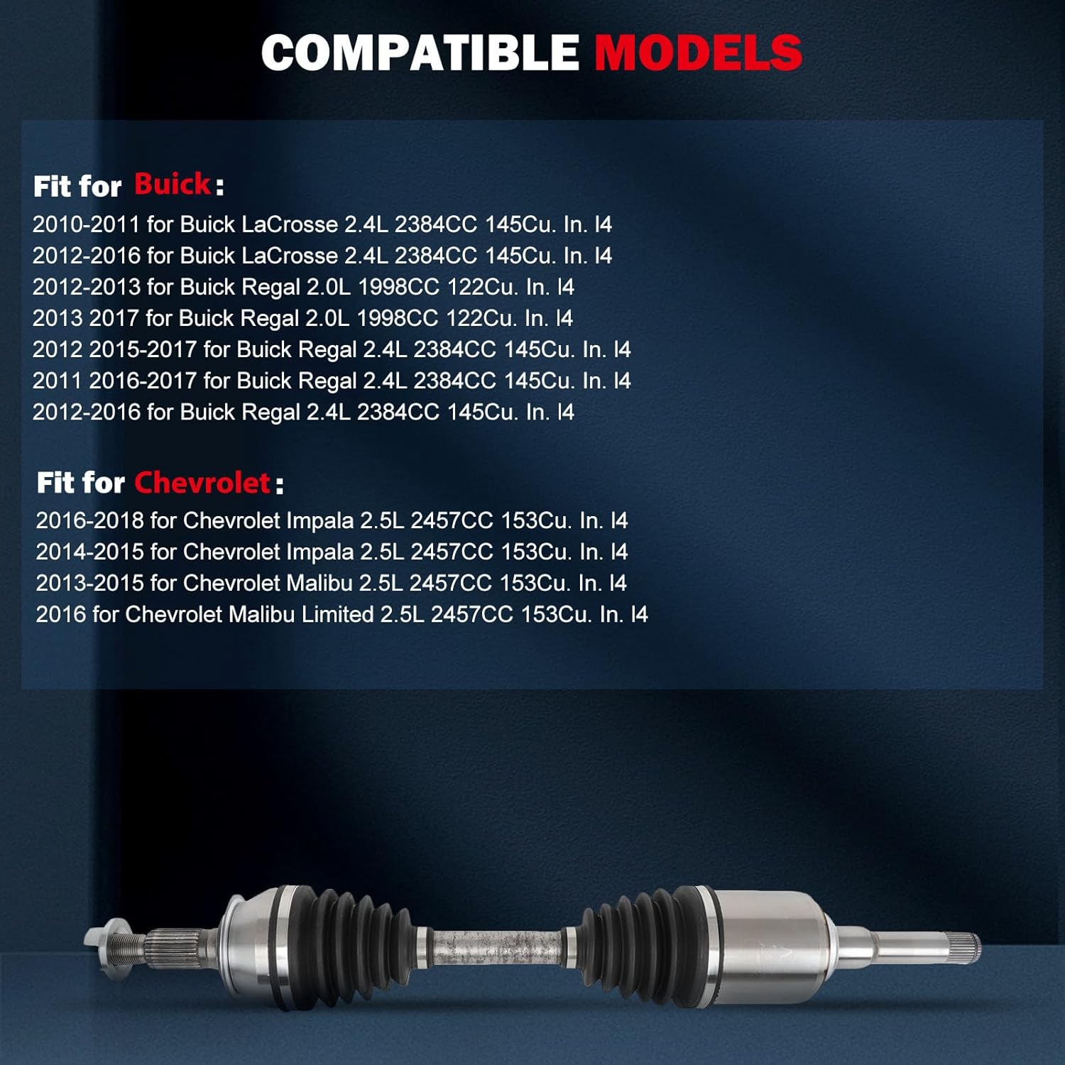 cciyu 66-1541 Front Left CV Axle Shaft Assembly For Buick 2010-2017 For Chevrolet 2013-2018