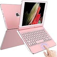TQQ Keyboard Case for iPad 10.2 Inch (7th, 8th & 9th Generation) with Precision Trackpad, Notebook-like Keyboard with 10 Color Backlight, 360° Rotation, German QWERTZ Layout