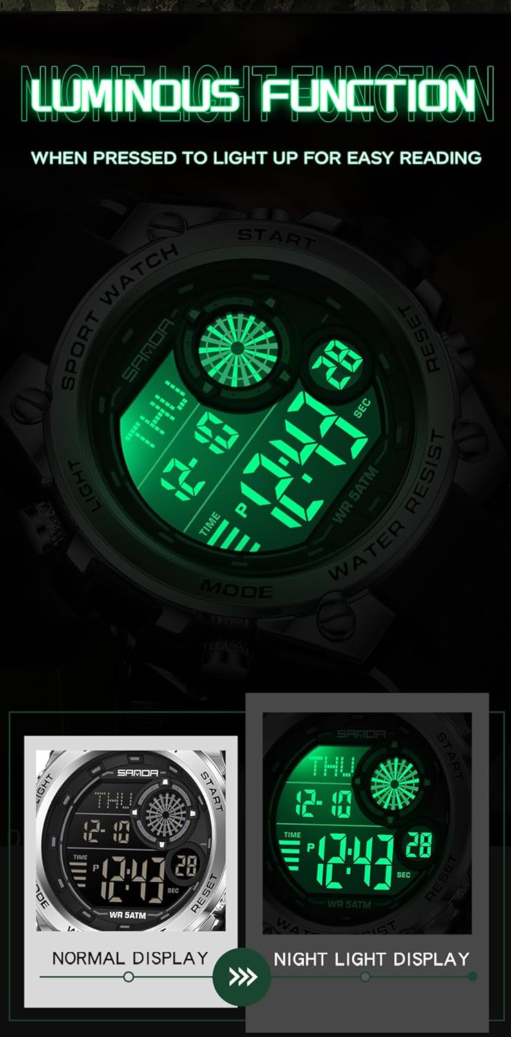 FANMIS Mens Fashion Military Multifunction Digital Watches 50M Water Resistant Electronic LED Backlight Sports Watch Unisex Outdoor Sport Watch - Image 6