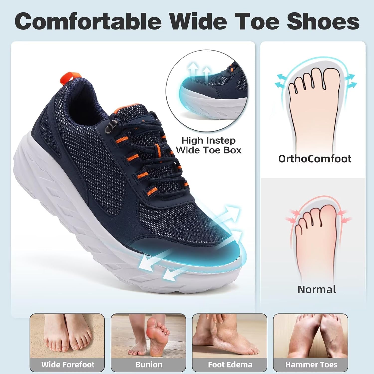 OrthoComfoot Men's Orthopedic Diabetic Wide Walking Shoes: Comfortable Plantar Fasciitis Fashion Sneakers with Arch Support for Swollen, Casual Hammer Toes Shoes for Foot and Heel Pain Relief - Image 3