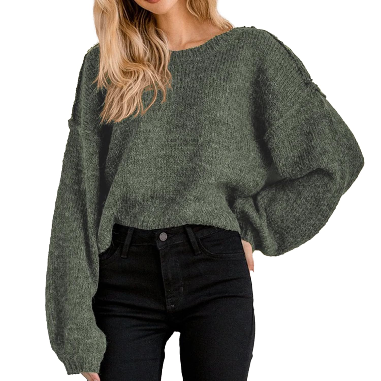 Jumppmile Women Oversized Cropped Sweater Long Sleeve Crewneck Crop 2025 Fall Winter Pullover