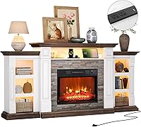 Vista 13 de LGHM Chimenea eléctrica de 72 pulgadas con repisa, soporte de TV para televisores de hasta 80 pulgadas, moderno centro de entretenimiento negro