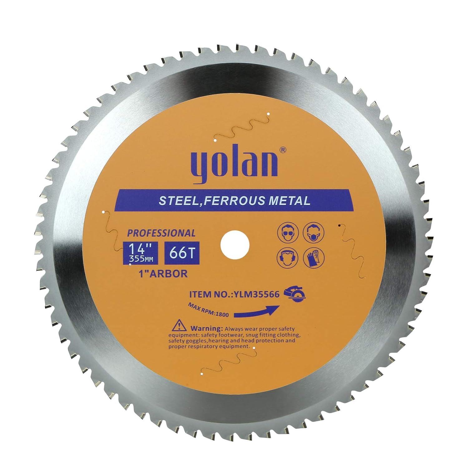 Yolan 14 Inch 66 Tooth Steel Cutting Saw Blade, Cermet Carbide Tipped Metal Blade, 1 Inch Arbor, Dry Cut Blade for Steel Pipe Rebar Angle Iron, for Chop Saw & Miter Saw