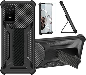 TCL K23 Case Compatible for TCL K24 Phone Case Stand Cover [with Tempered Glass Screen Protector] Hybrid Case [Folding Support Magnetic] [Frosted Anti-Fingerprint] Black